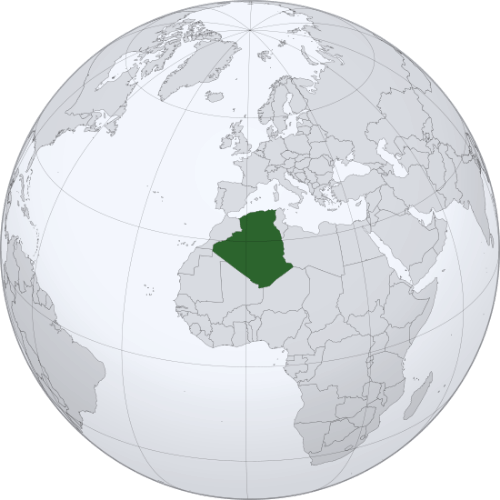 Pictorial representation of big size map of Algeria in the world map