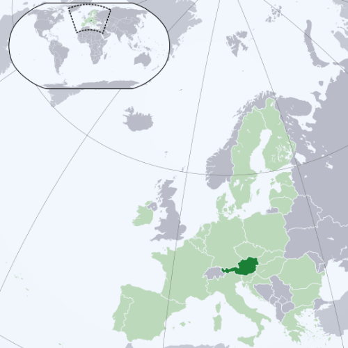 Pictorial representation of big size map of Austria in the world map