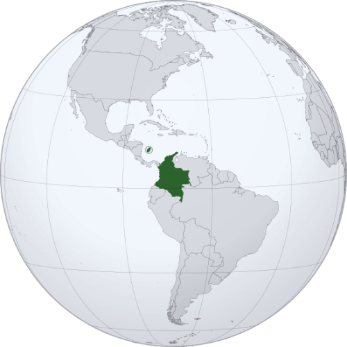 Pictorial representation of big size map of Colombia in the world map