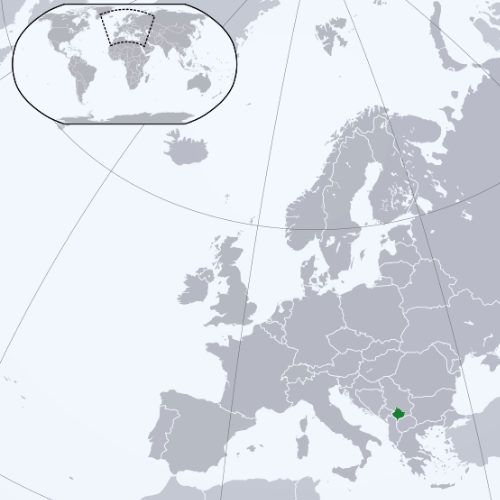 Pictorial representation of big size map of Kosovo in the world map