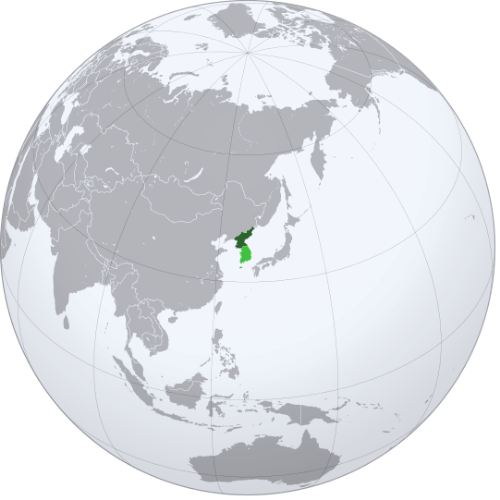 Pictorial representation of big size map of North Korea in the world map