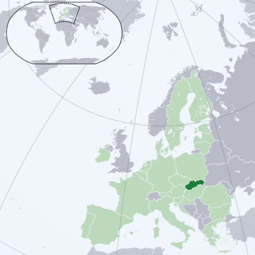 Pictorial representation of big size map of Slovakia in the world map