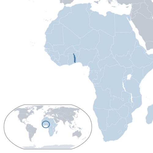 Pictorial representation of big size map of Togo in the world map